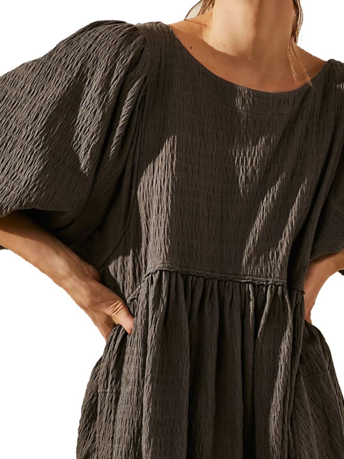 Cutout Textured Long Sleeve Mini Dress.