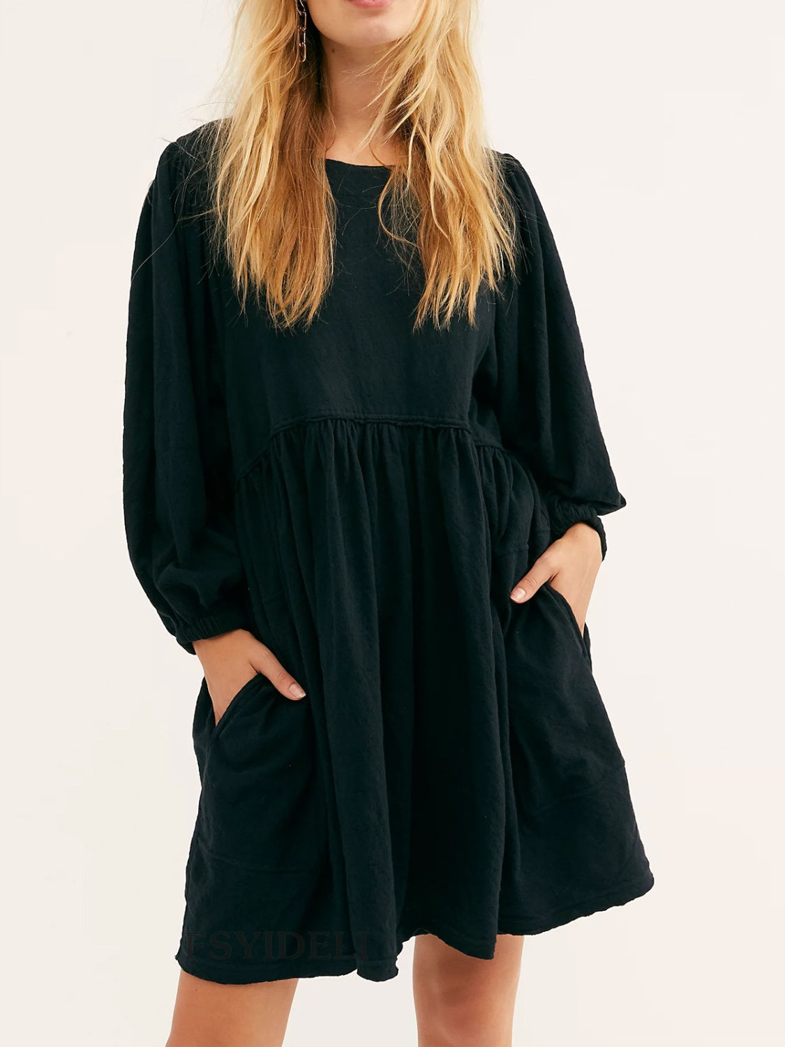 Cutout Textured Long Sleeve Mini Dress.