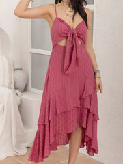 Cutout Tiered Sweetheart Neck Cami Dress with Ruffled Details.