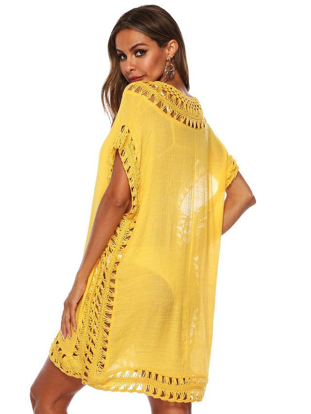 Cutout V-Neck Short Sleeve Cover-Up.