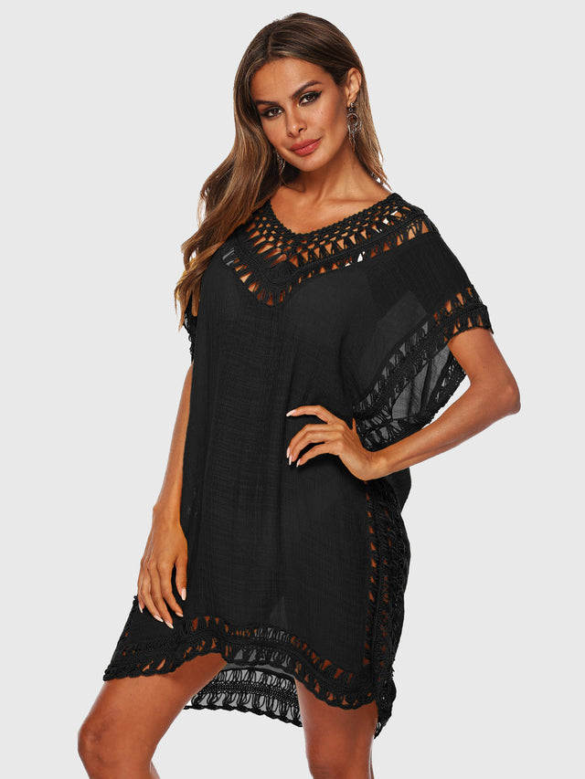 Cutout V-Neck Short Sleeve Cover-Up.