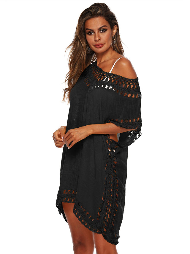 Cutout V-Neck Short Sleeve Cover-Up.