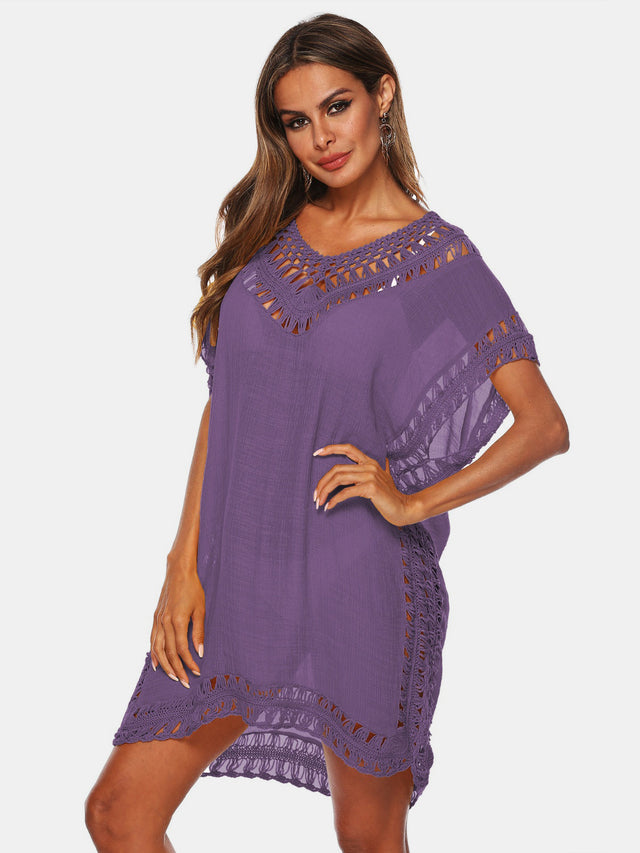 Cutout V-Neck Short Sleeve Cover-Up.