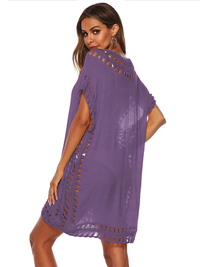 Cutout V-Neck Short Sleeve Cover-Up.