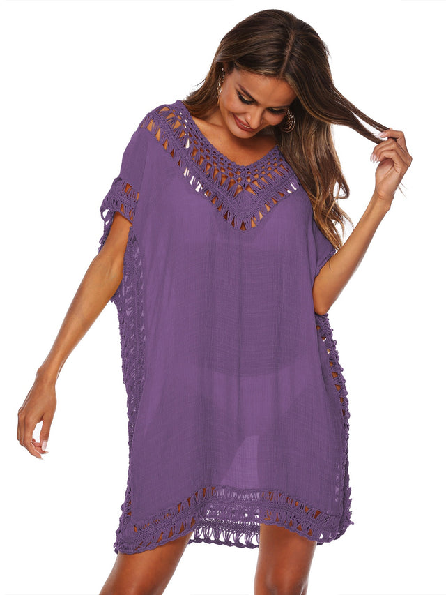 Cutout V-Neck Short Sleeve Cover-Up.
