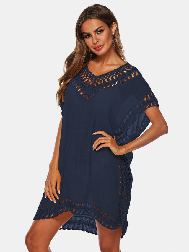 Cutout V-Neck Short Sleeve Cover-Up.