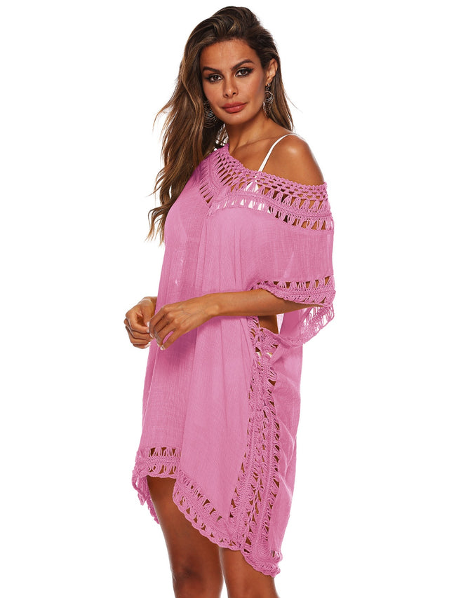 Cutout V-Neck Short Sleeve Cover-Up.
