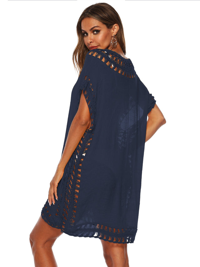 Cutout V-Neck Short Sleeve Cover-Up.