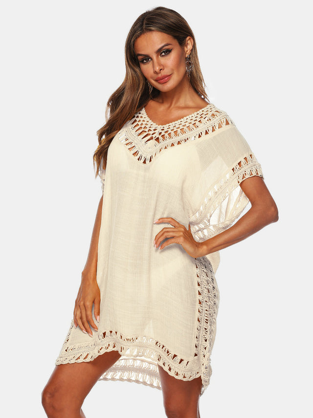 Cutout V-Neck Short Sleeve Cover-Up.
