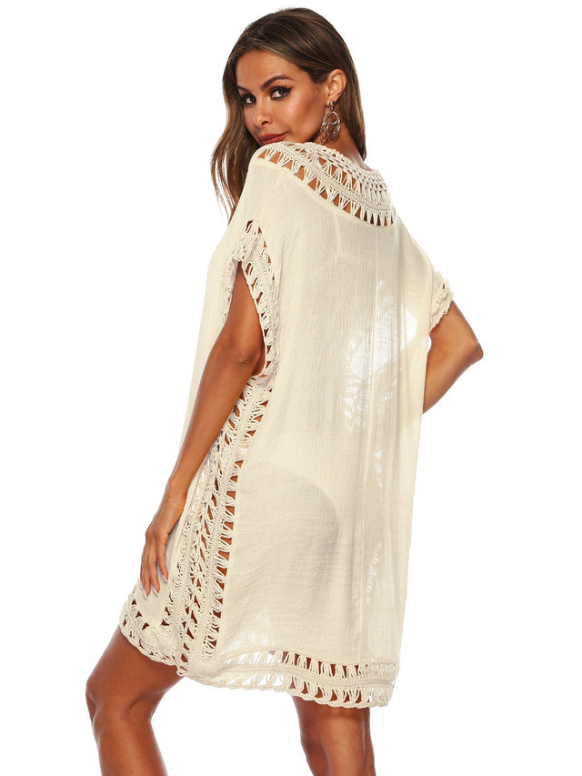 Cutout V-Neck Short Sleeve Cover-Up.