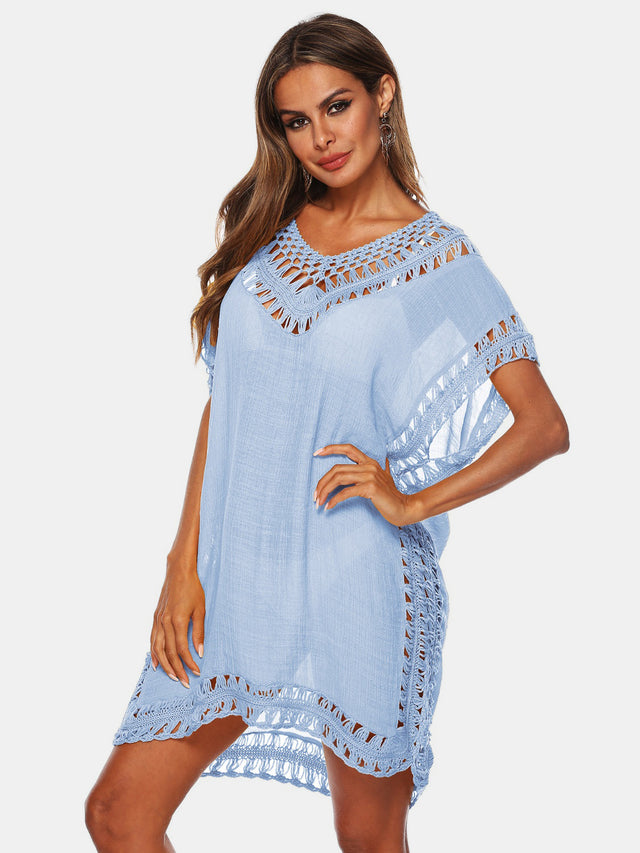 Cutout V-Neck Short Sleeve Cover-Up.