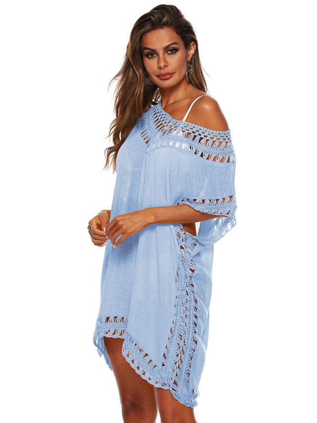 Cutout V-Neck Short Sleeve Cover-Up.