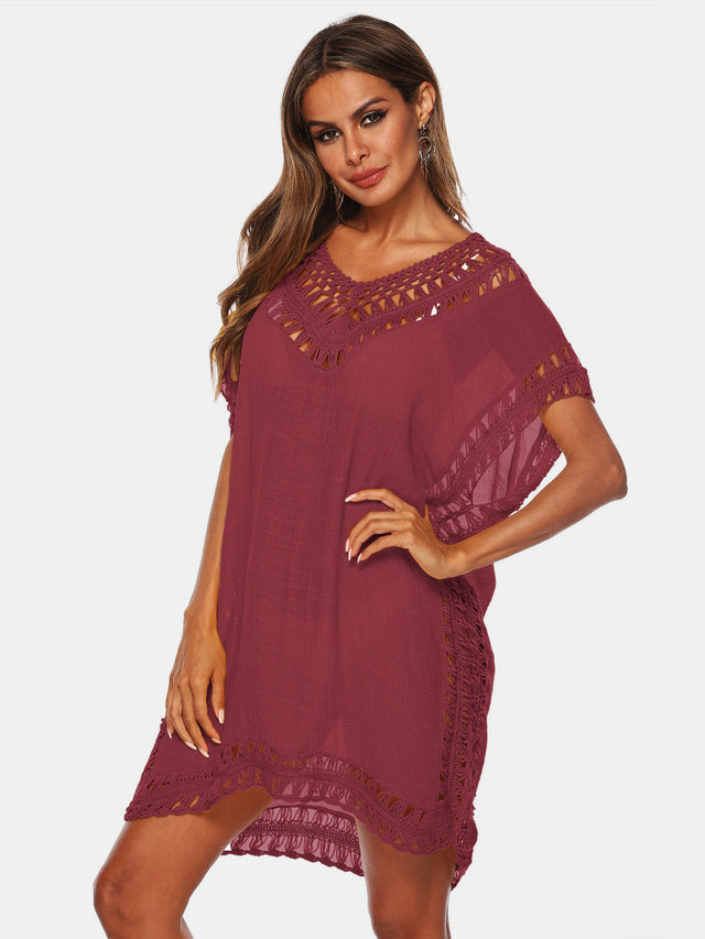 Cutout V-Neck Short Sleeve Cover-Up.