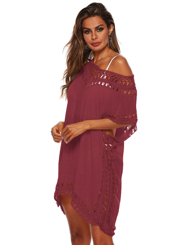 Cutout V-Neck Short Sleeve Cover-Up.