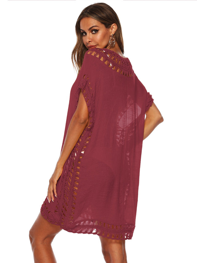 Cutout V-Neck Short Sleeve Cover-Up.