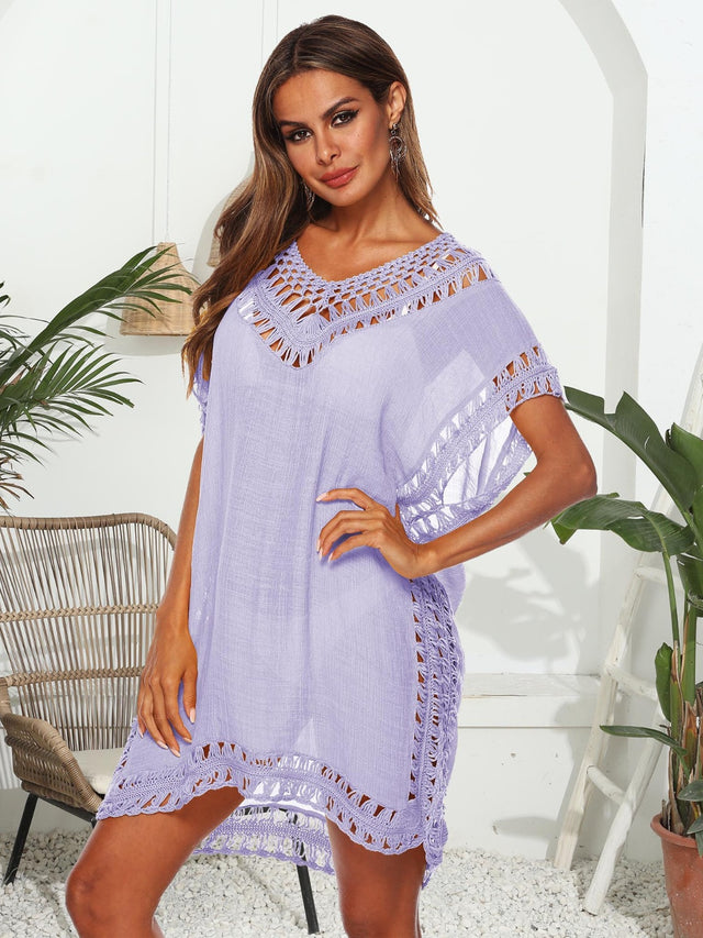 Cutout V-Neck Short Sleeve Cover-Up.