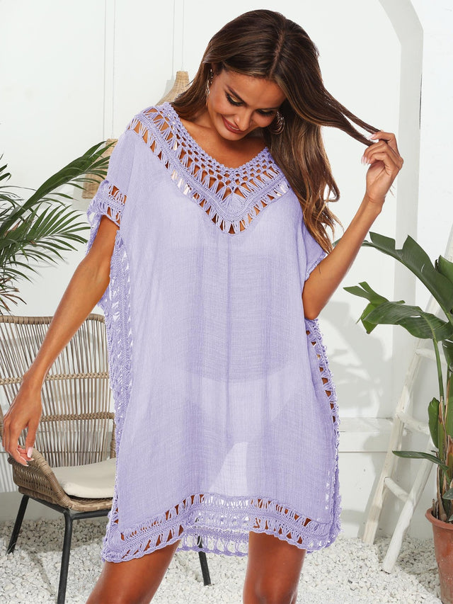 Cutout V-Neck Short Sleeve Cover-Up.