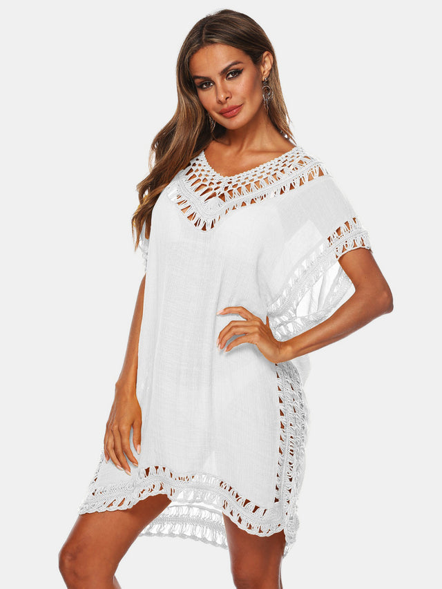 Cutout V-Neck Short Sleeve Cover-Up.