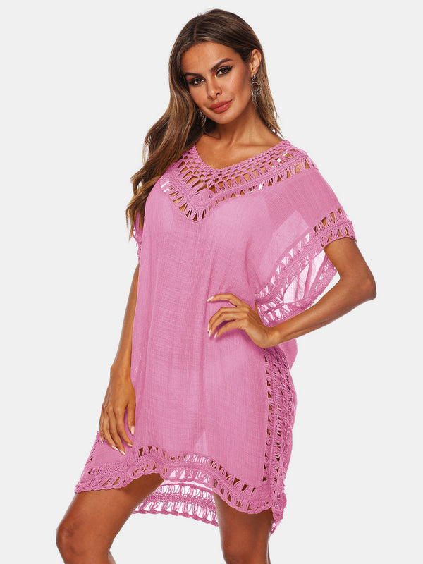 Cutout V-Neck Short Sleeve Cover-Up.