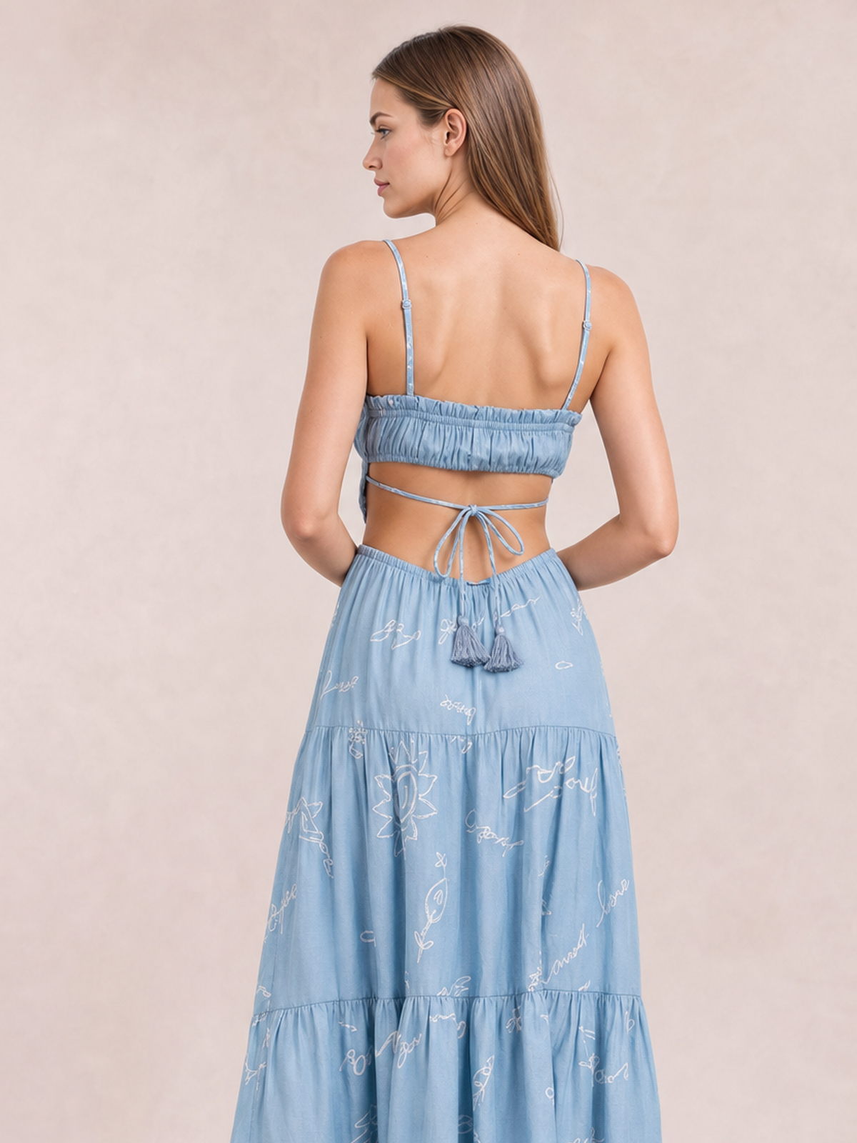 Cutout Printed Sleeveless Midi Cami Dress