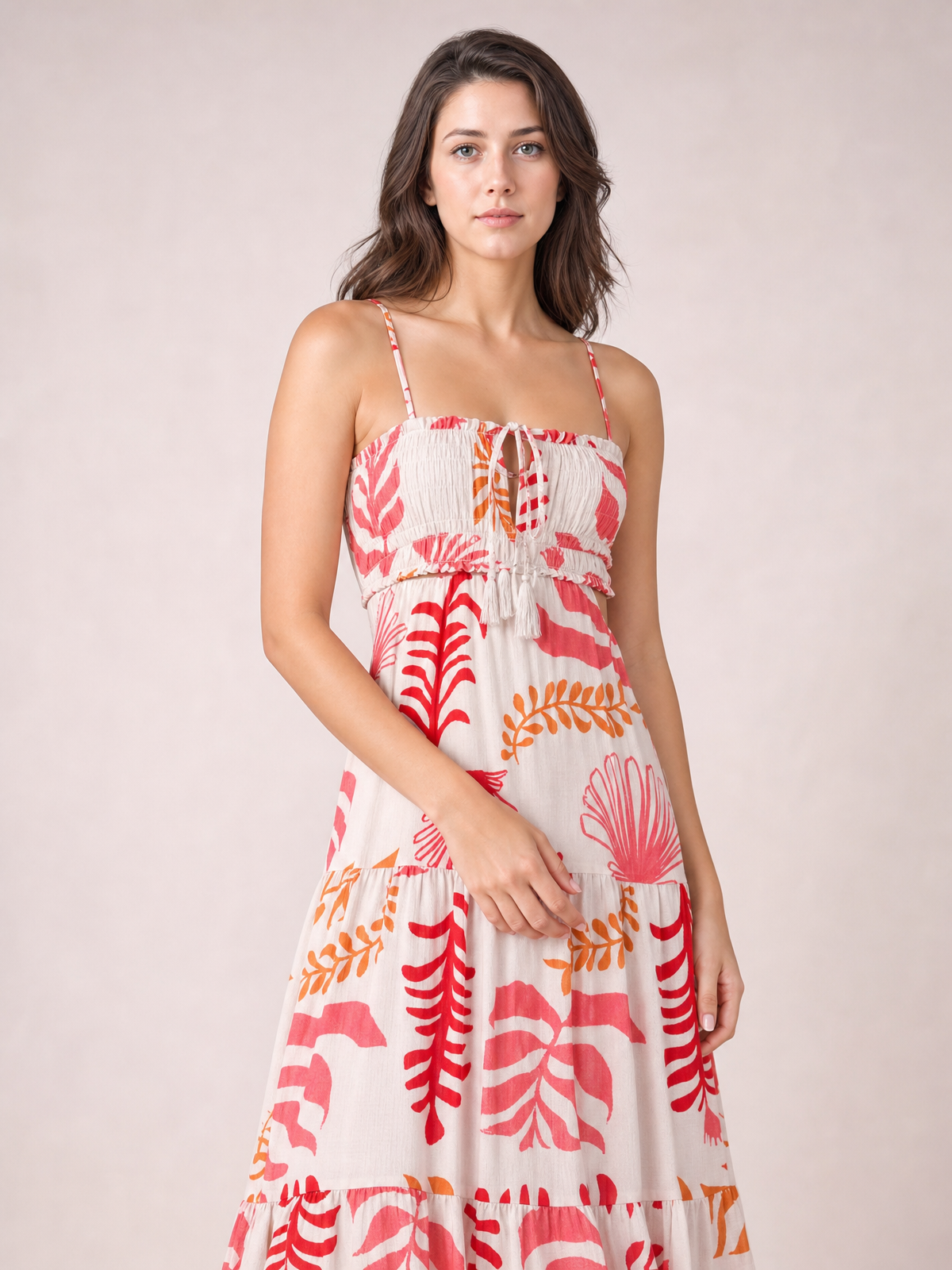 Cutout Printed Sleeveless Midi Cami Dress