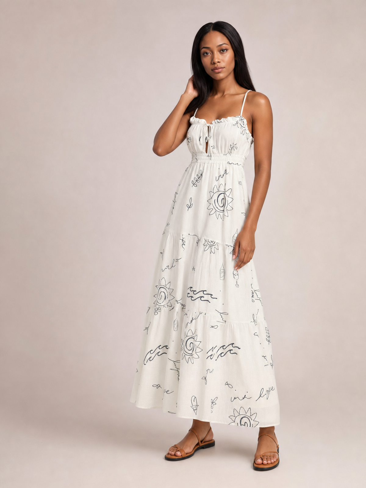 Cutout Printed Sleeveless Midi Cami Dress