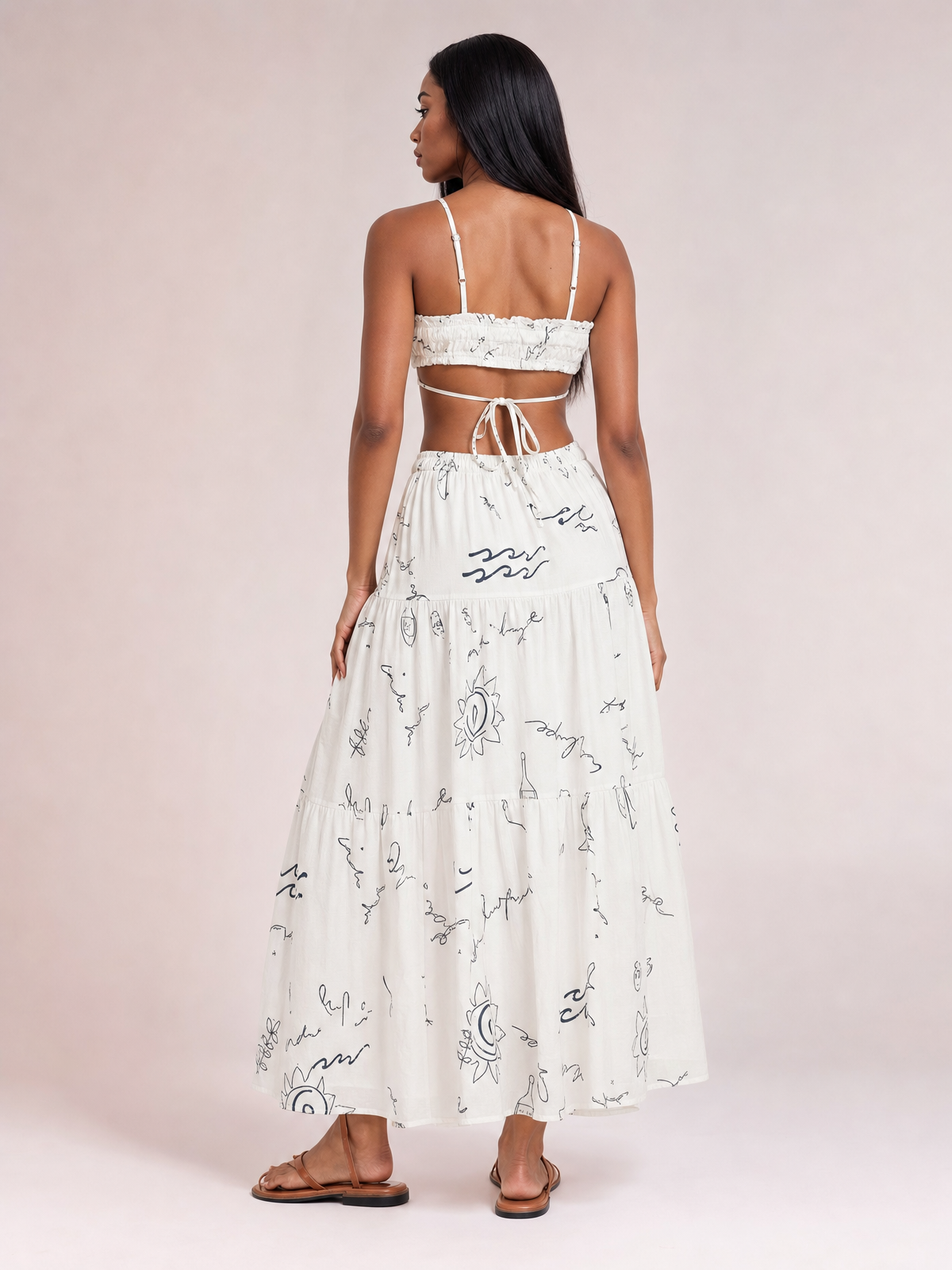 Cutout Printed Sleeveless Midi Cami Dress