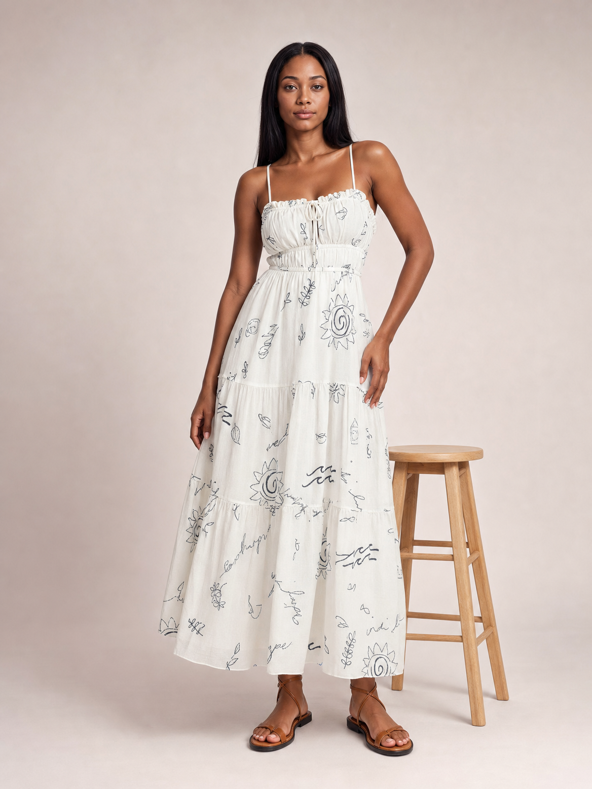 Cutout Printed Sleeveless Midi Cami Dress