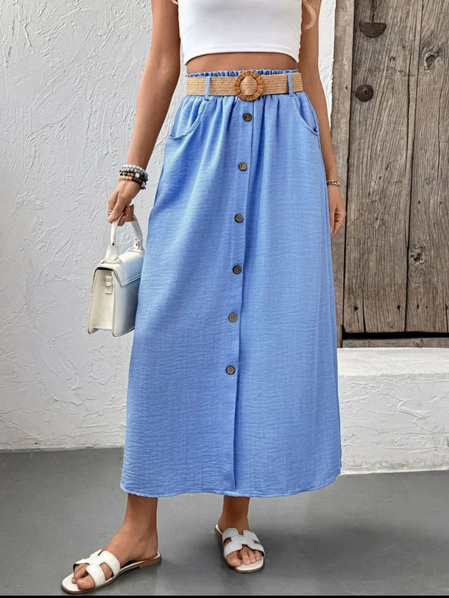 Decor Button Front Midi Skirt.