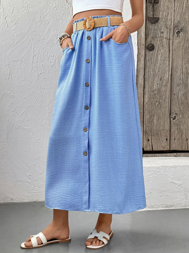 Decor Button Front Midi Skirt.