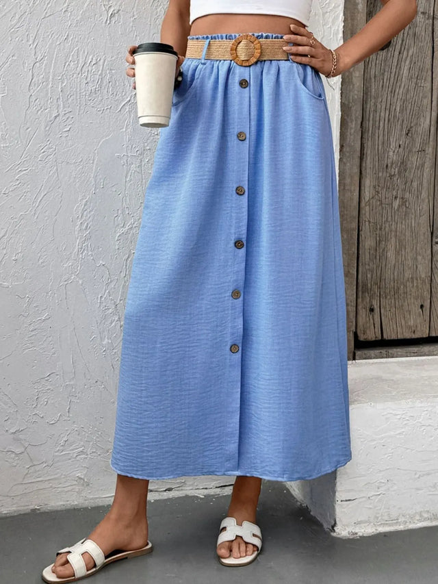Decor Button Front Midi Skirt.