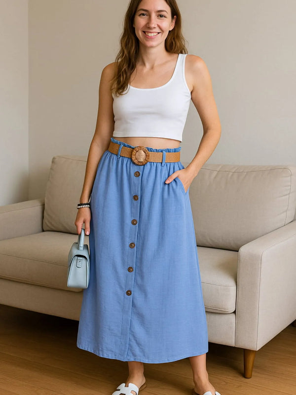 Decor Button Front Midi Skirt.