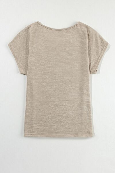 Decorative Button Graphic Round Neck Short Sleeve T-Shirt