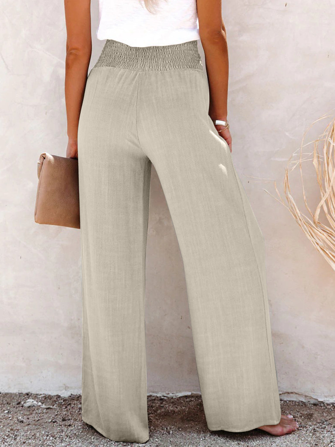 Decorative button high waist pants, opaque.