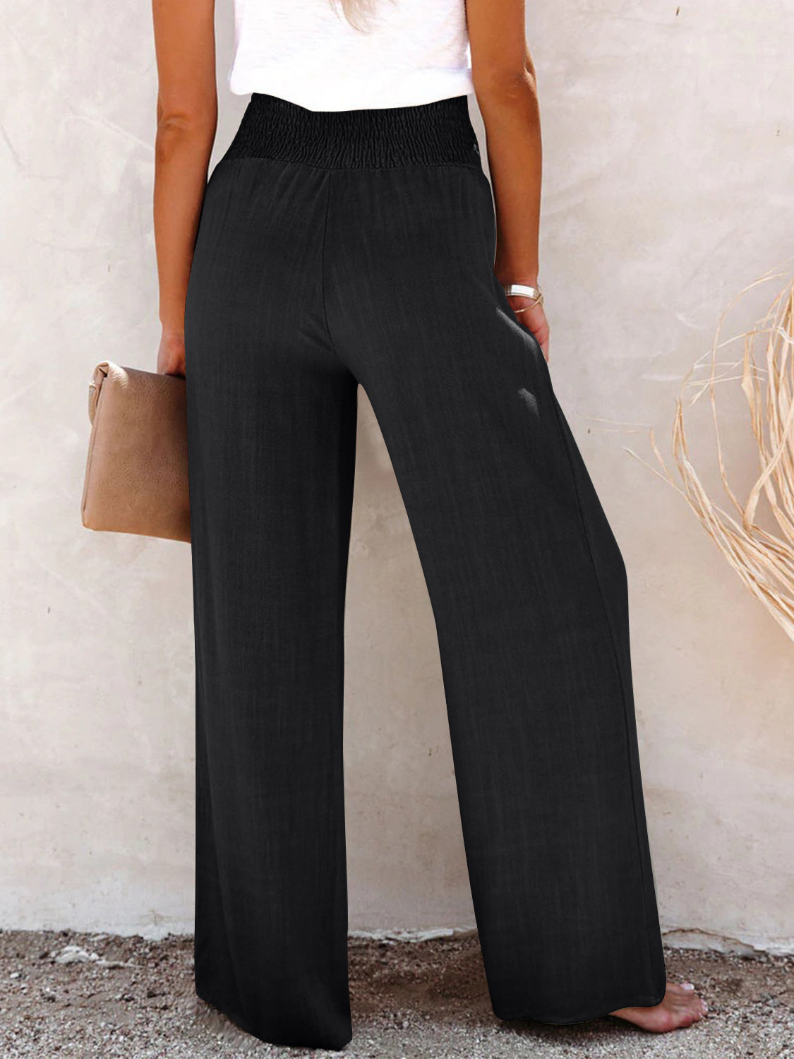 Decorative button high waist pants, opaque.