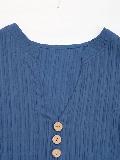 Perfee Decorative Button Notched Sleeveless Tiered Dress.