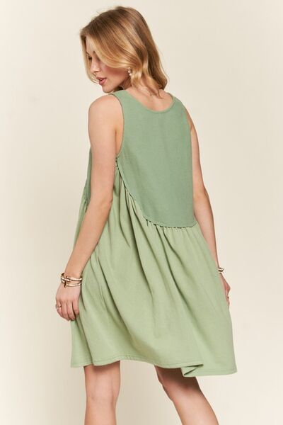 Adora Decorative Button Sleeveless Babydoll Dress.