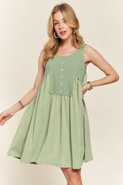 Adora Decorative Button Sleeveless Babydoll Dress.