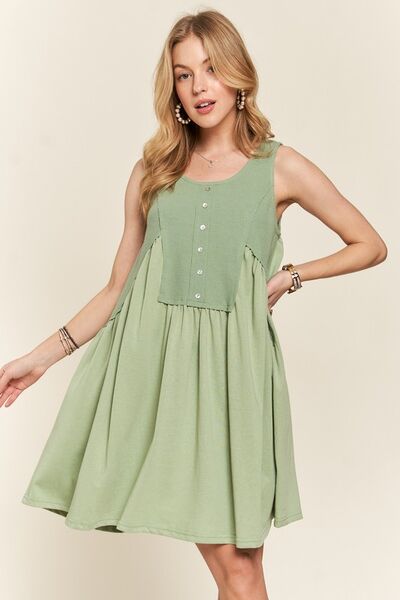 Adora Decorative Button Sleeveless Babydoll Dress.