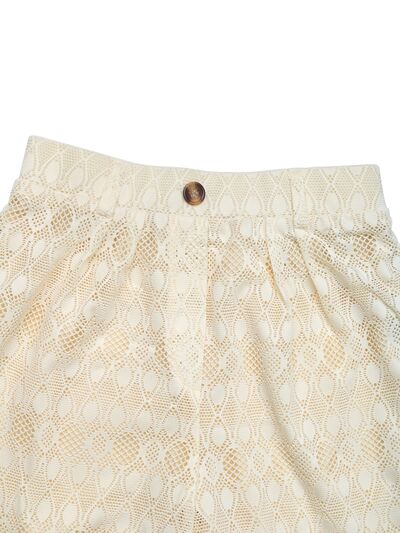 Decorative button wide leg pants with pockets, semi-sheer.