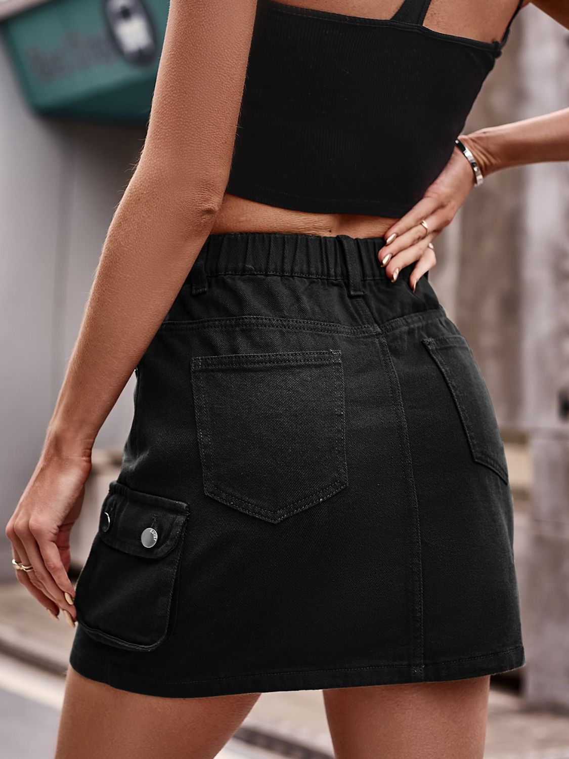 Denim Mini Skirt with Pockets.
