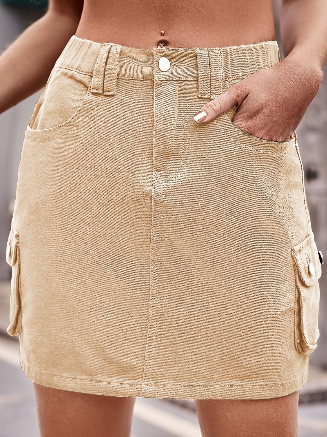 Denim Mini Skirt with Pockets.
