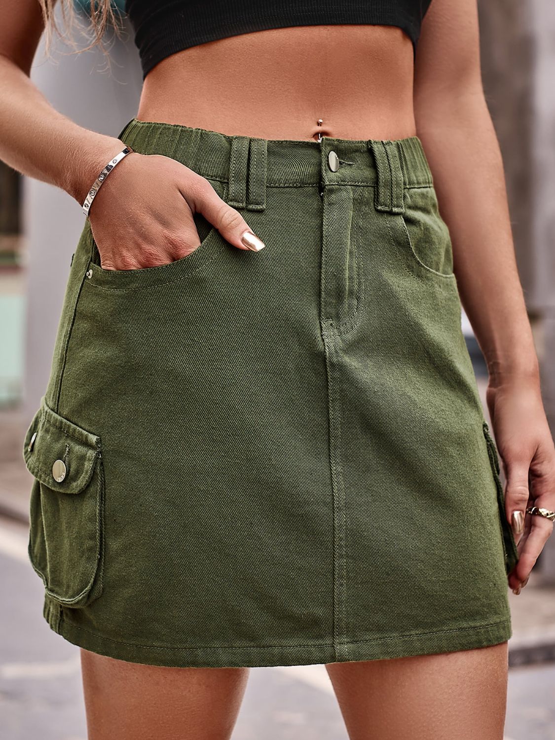 Denim Mini Skirt with Pockets.