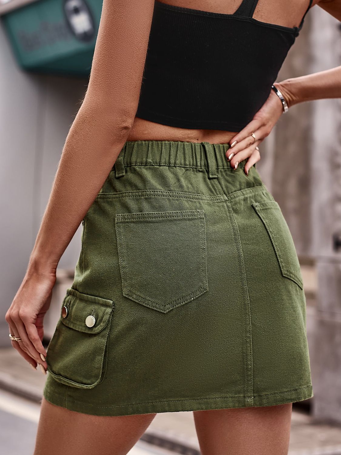 Denim Mini Skirt with Pockets.