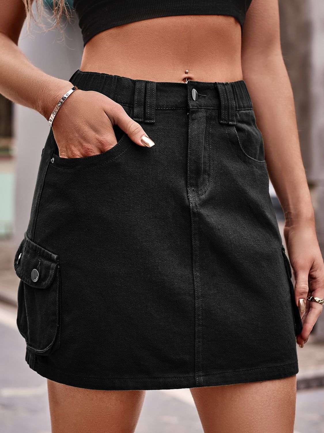 Denim Mini Skirt with Pockets.