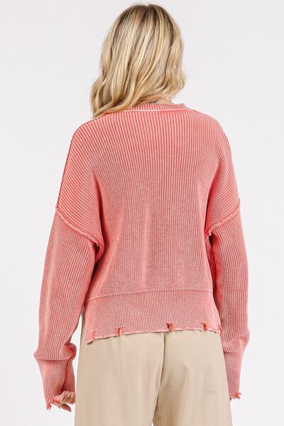 Mittoshop distressed hem round neck dropped shoulder sweater.