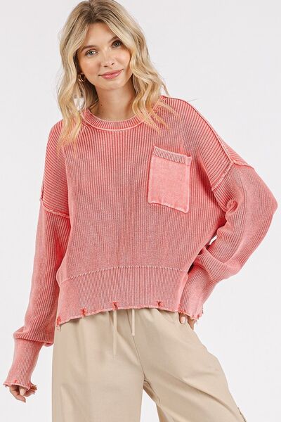 Mittoshop distressed hem round neck dropped shoulder sweater.