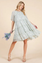 Lime N Chili Ditsy Floral Print Sheer Ruffle Detail Mini Dress.