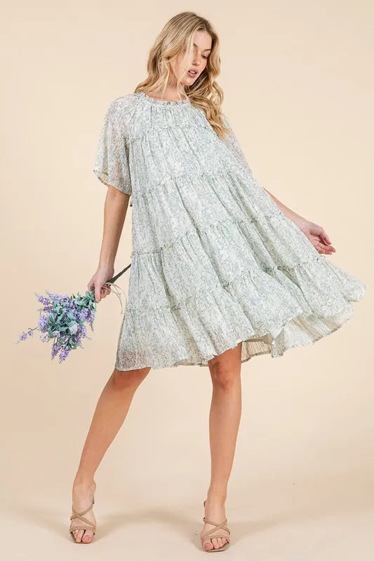 Lime N Chili Ditsy Floral Print Sheer Ruffle Detail Mini Dress.
