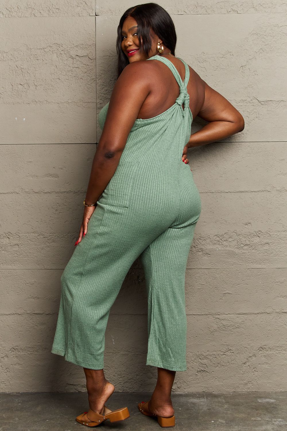 Don't Get It Twisted Rib Knit Jumpsuit with Pockets.